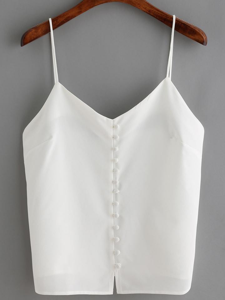 Shein White Spaghetti Strap Buttons Cami Top