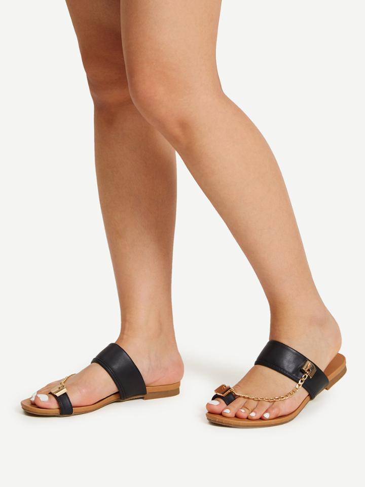 Shein Chain Detail Toe Ring Flat Sandals