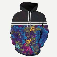 Shein Men Floral Print Striped Hooded Sweatshirt