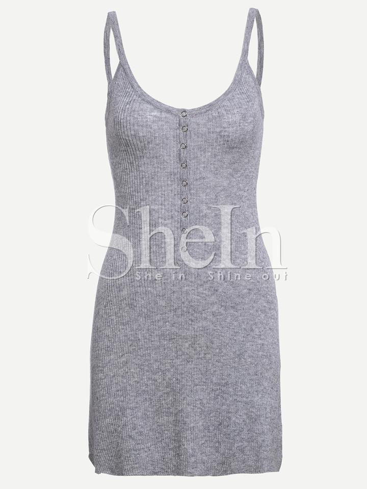 Shein Grey Scoop Neck Bottons Sun Dress