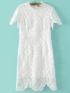 Shein White Band Collor Lace Zipper Dress
