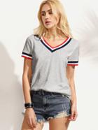 Shein Striped Trim V Neck Tee
