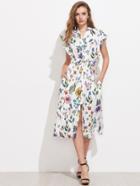 Shein Ruffle Split Shirt Dress With Self Tie
