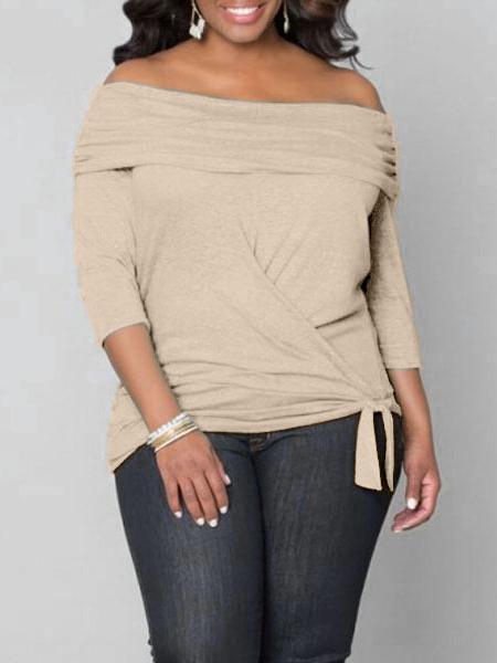 Shein Khaki Off The Shoulder Knotted Plus Top
