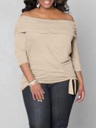 Shein Khaki Off The Shoulder Knotted Plus Top