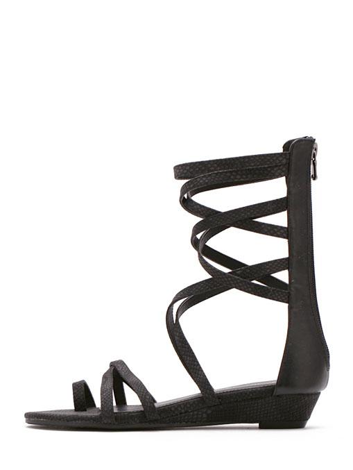 Shein Black Snakeskin Toe-ring Gladiator Sandals