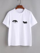 Shein White Wink Eyes Print T-shirt