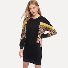 Shein Contrast Leopard Print Sweatshirt Dress
