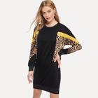Shein Contrast Leopard Print Sweatshirt Dress