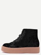 Shein Black Velvet Lace Up Rubber Sole Booties