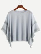 Shein Grey Frayed Lace Insert Poncho Blouse