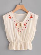 Shein Flounce Hem Embroidery Blouse