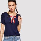 Shein Striped Bow Front Tee