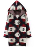 Shein Red Hooded Contrast Trims Pockets Sweater Coat