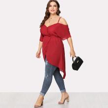 Shein Plus Open Shoulder Split Hem Top