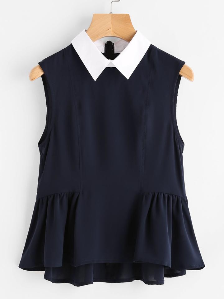 Shein Contrast Collar Frilled Hem Shell Top