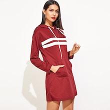 Shein Pocket Front Striped Drawstring Hoodie Dress