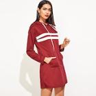 Shein Pocket Front Striped Drawstring Hoodie Dress