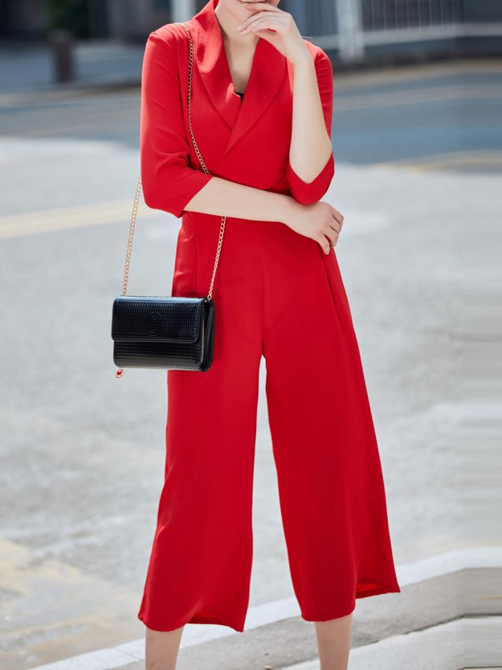 Shein Red Lapel Short Blazer Top With Pants