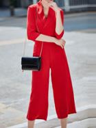 Shein Red Lapel Short Blazer Top With Pants