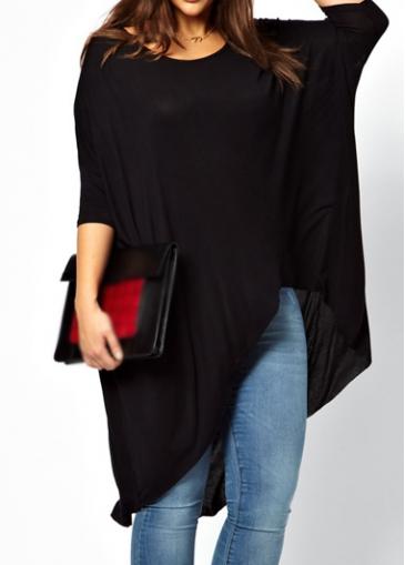 Rosewe Black Plus Size High Low T Shirt
