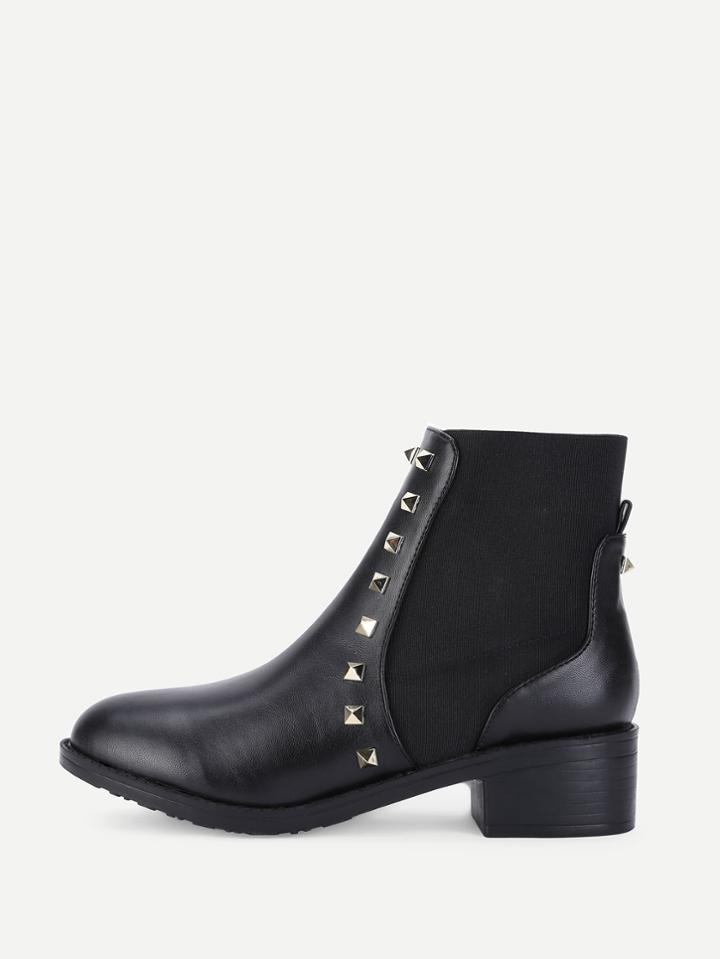 Shein Rockstud Detail Block Heeled Ankle Boots