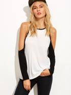 Shein White Contrast Raglan Sleeve Cold Shoulder T-shirt
