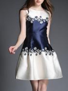 Shein Navy Color Block Print A-line Dress