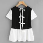 Shein Tied Split Back Two Tone Top