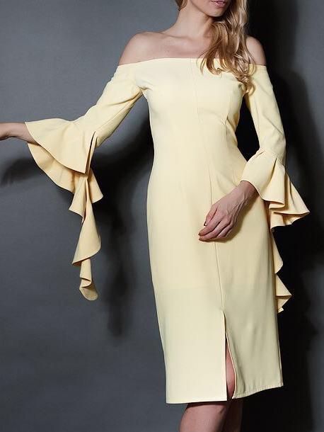 Shein Yellow Off The Shoulder Ruffle Sleeve Dress