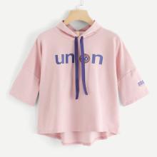 Shein Drop Shoulder Dip Hem Letter Print Tee