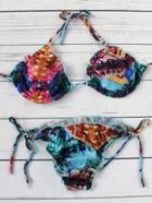 Shein Multicolor Printed Ruffle Detail Halter Bikini Set