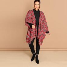 Shein Plus Open Front Plaid Longline Coat