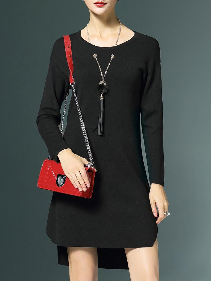 Shein Black Crew Neck High Low Dress