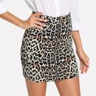 Shein Leopard Zip Front Skirt