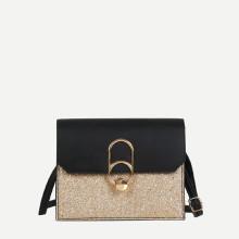 Shein Glitter Metal Design Flap Shoulder Bag