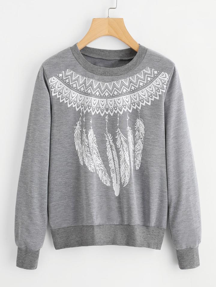 Shein Dreamcatcher Print Marled Pullover
