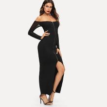Shein Off Shoulder Split Zip Front Dress