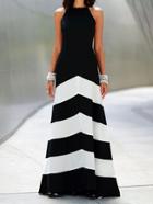 Shein Black White Sleeveless Striped Ankle Length Dress