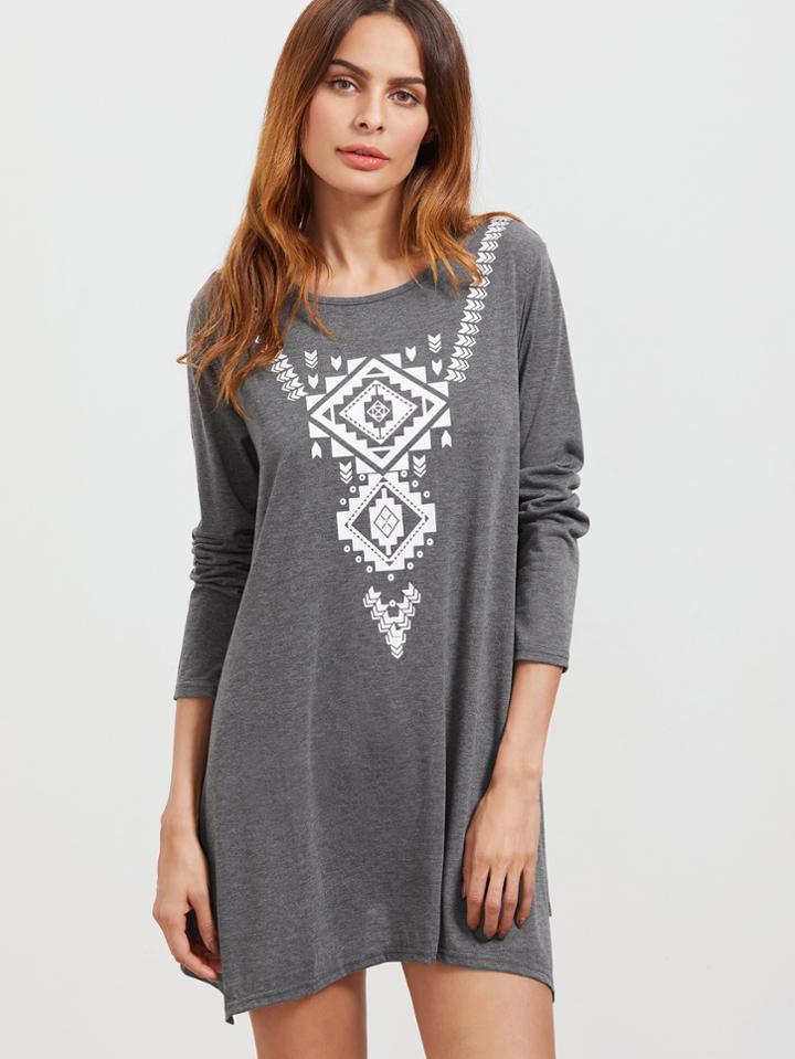 Shein Grey Geometric Print Tee Dress