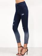 Shein Navy Ombre Ripped Skinny Ankle Jeans