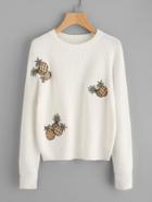 Shein Pineapple Embroidered Raglan Sleeve Jumper