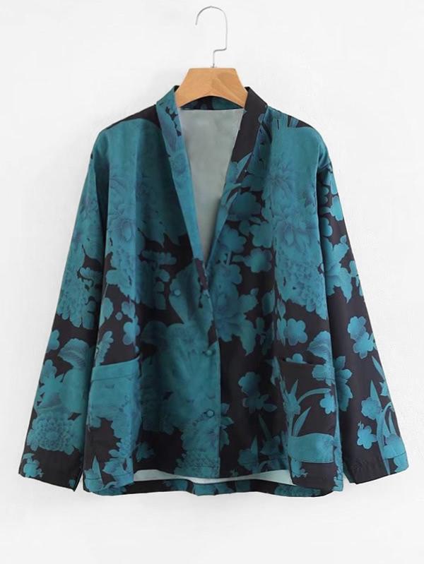 Shein Shawl Collar Floral Blouse