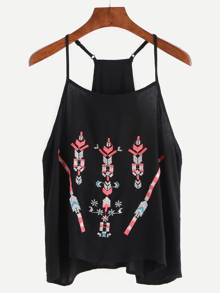 Shein Embroidered Racerback Cami Top - Black
