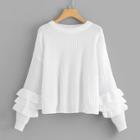 Shein Solid Tiered Ruffle Sleeve Sweater