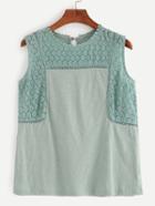 Shein Pale Green Lace Insert Keyhole Top