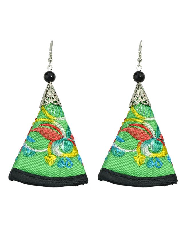 Shein Green Artificial Triangle Pendant New Model Earrings