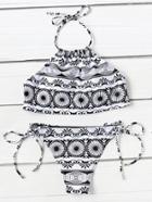 Shein Tribal Print Side Tie Halter Bikini Set