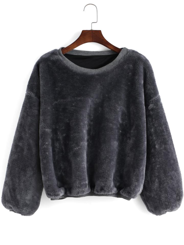 Shein Grey Round Neck Loose Crop Sweatshirt