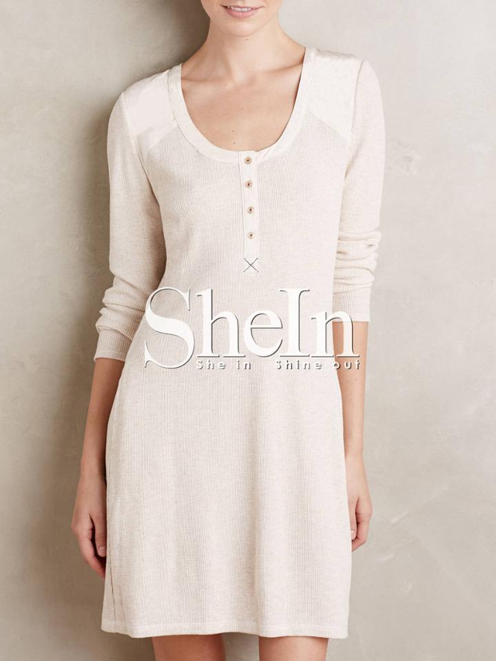 Shein White Scoop Neck Ribbed Dress